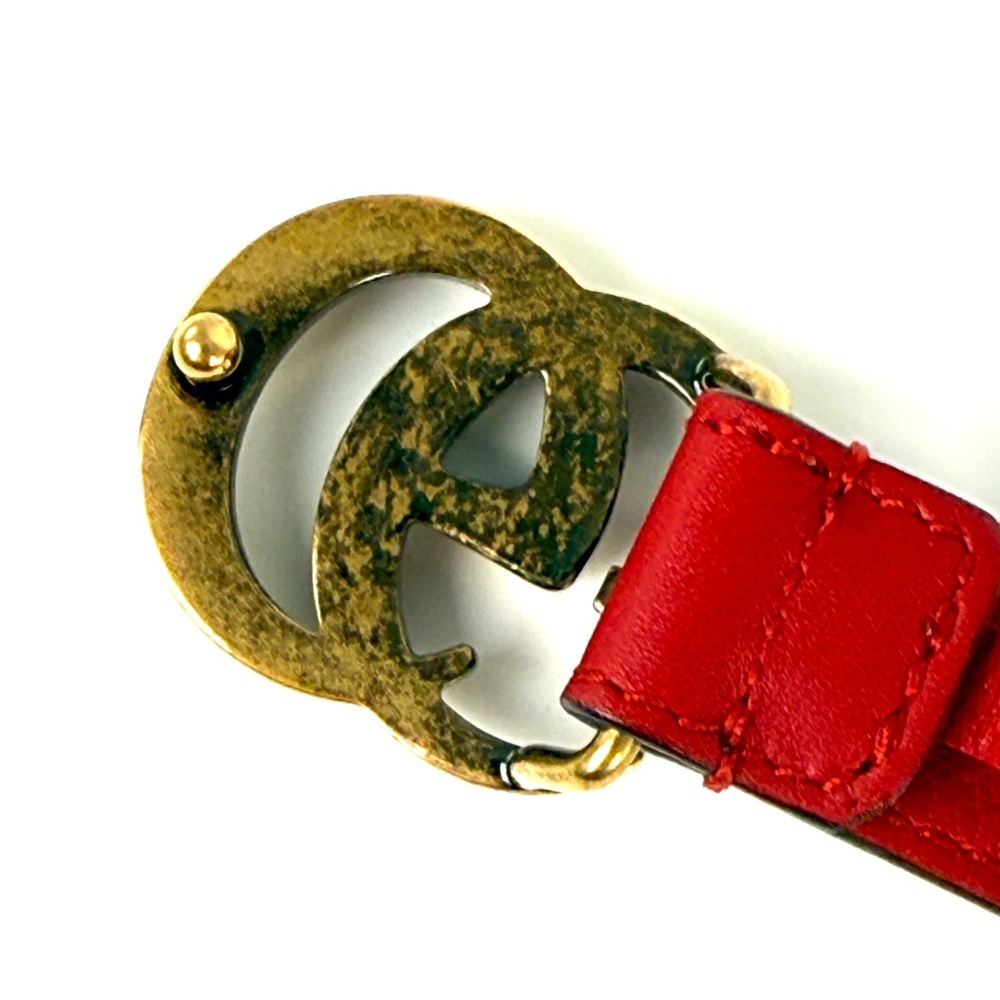 GUCCI GG Red Crystal Embellished Skinny Leather Belt 100 40 - Picture 5 of 13
